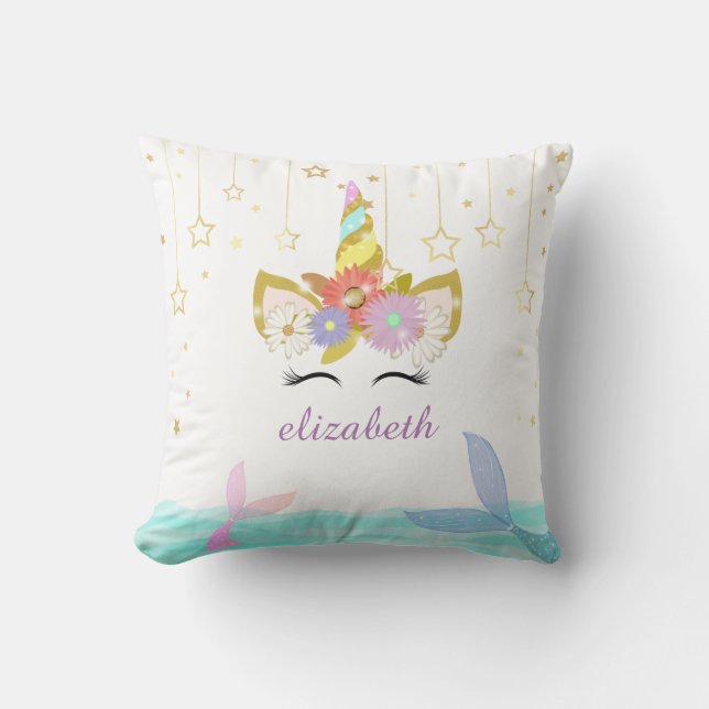 Rainbow mermaid unicorn throw pillow (Front)