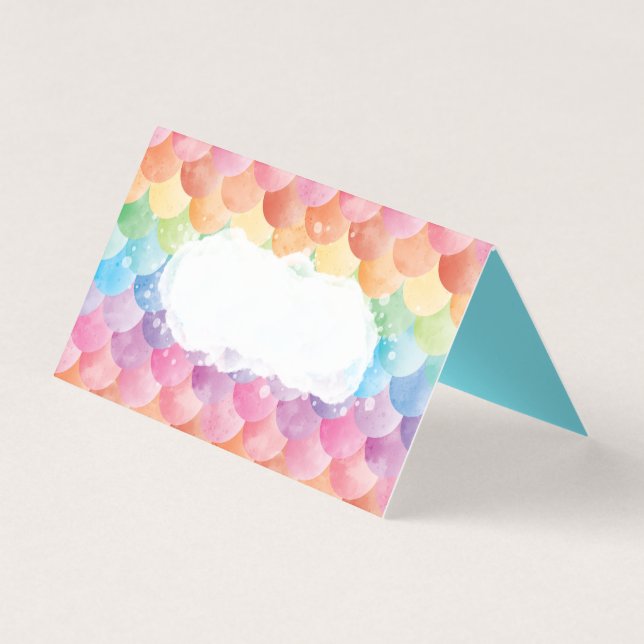 Rainbow Mermaid Watercolor Place Cards (Front)