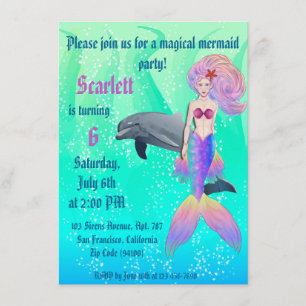 Rainbow Mermaid with Dolphin Summer Birthday Enclosure Card