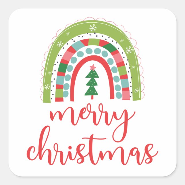 Rainbow Merry Christmas Sticker (Front)