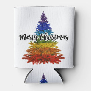 rainbow merry christmas tree can cooler