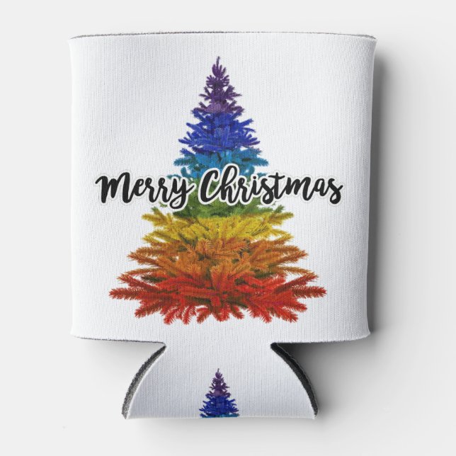 rainbow merry christmas tree can cooler (Front)