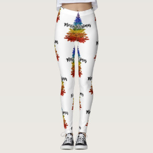 rainbow merry christmas tree leggings