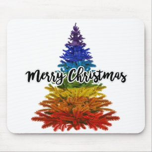 rainbow merry christmas tree mouse pad