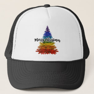 rainbow merry christmas tree trucker hat