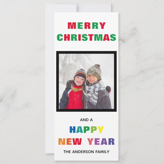 Rainbow Merry Christmas - Vertical Christmas Card (Front)