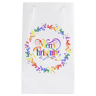 Rainbow Merry Christmas Wreath Gift Bag