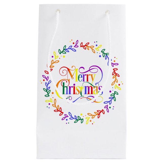 Rainbow Merry Christmas Wreath Gift Bag (Front)