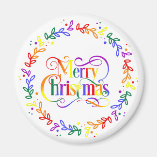 Rainbow Merry Christmas Wreath Magnet