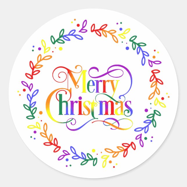 Rainbow Merry Christmas Wreath Stickers (Front)