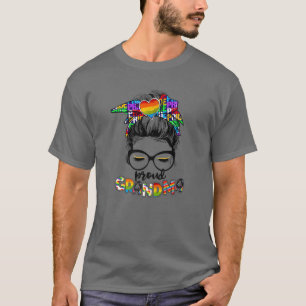Rainbow Messy Bun Proud Grandma Gay Lesbian LGBT P T-Shirt