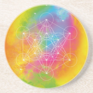 Rainbow Metatron’s Cube Sacred Geometry Coaster