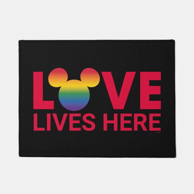 Rainbow Mickey Icon LOVE Lives Here Doormat (Front)