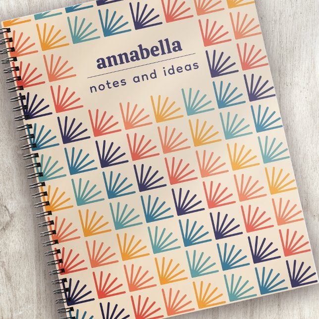 Rainbow Mid Century Modern Pattern Monogram Notebook (Creator Uploaded)
