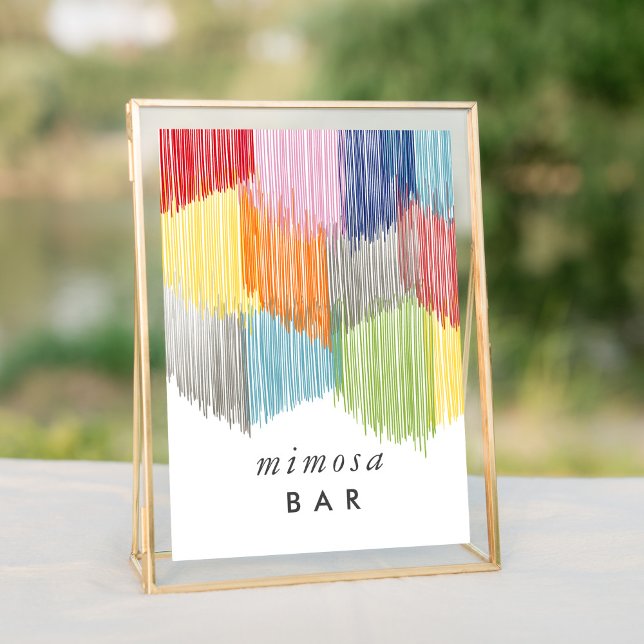 Rainbow Mimosa Bar Fringe Bachelorette Table Sign (Colorful rainbow modern fringe bachelorette party mimosa bar table sign.)