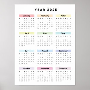 Rainbow Minimalist 2025 Calendar Poster
