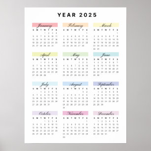 Rainbow Minimalist 2025 Calendar Poster