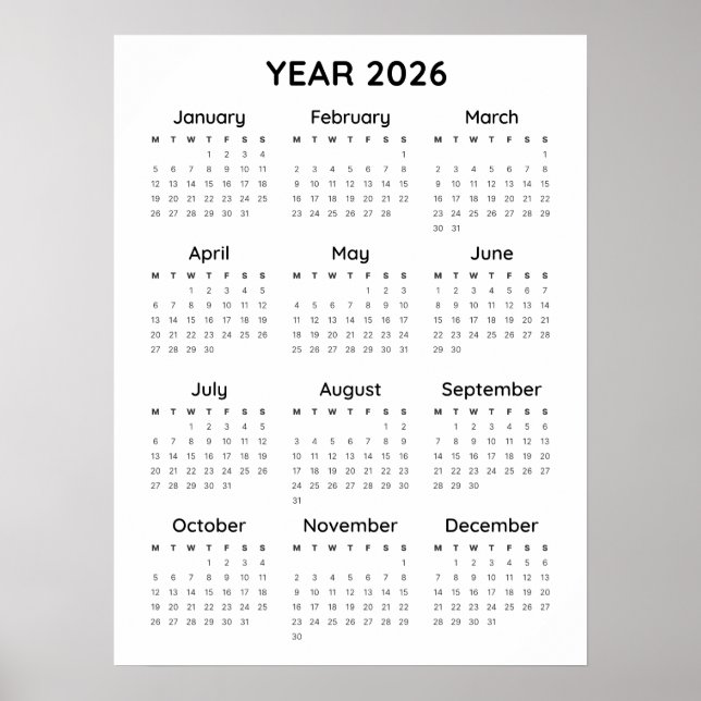 Rainbow Minimalist 2026 Calendar Poster (Front)