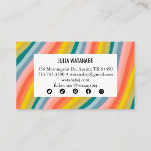 Rainbow Minimalist Stripes Handmade Social Media  Business Card