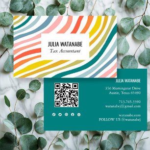 Rainbow Minimalist Stripes QR Code Social Media  Business Card