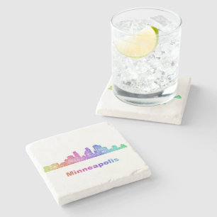 Rainbow Minneapolis skyline Stone Coaster