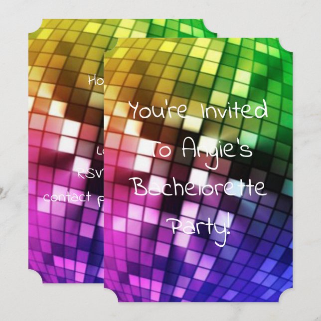 rainbow mirrorball bachelor party invitation (Front/Back)