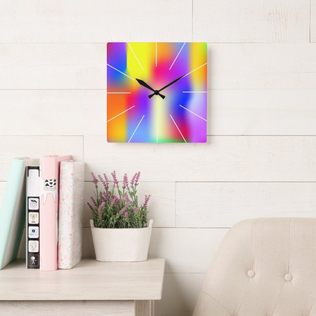 Rainbow modern gradient square wall clock (Reading Room)