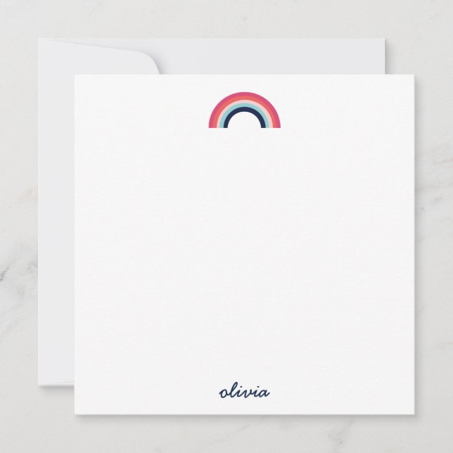 Rainbow  Modern Personalized Script Name Blue Card (Front)