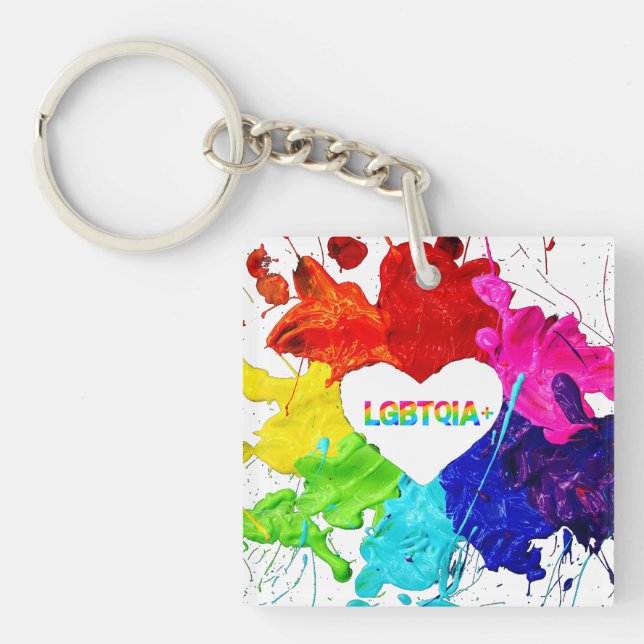 Rainbow Modern Stripe LGBT Keychain (Front)