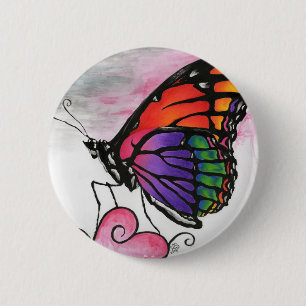 Rainbow Monarch Butterfly Original Fantasy Art 2 Inch Round Button