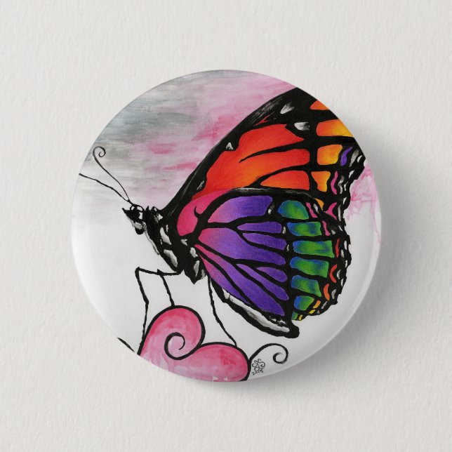 Rainbow Monarch Butterfly Original Fantasy Art 2 Inch Round Button (Front)
