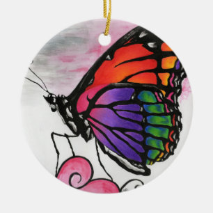 Rainbow Monarch Butterfly Original Fantasy Art Ceramic Ornament