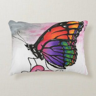 Rainbow Monarch Butterfly Original Fantasy Art Decorative Pillow