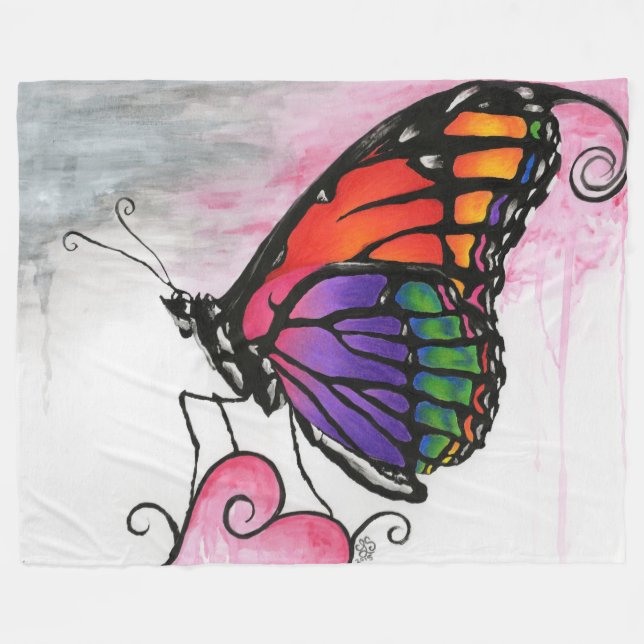Rainbow Monarch Butterfly Original Fantasy Art Fleece Blanket (Front (Horizontal))