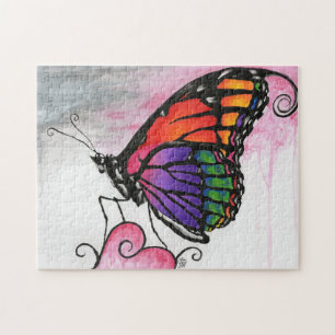 Rainbow Monarch Butterfly Original Fantasy Art Jigsaw Puzzle