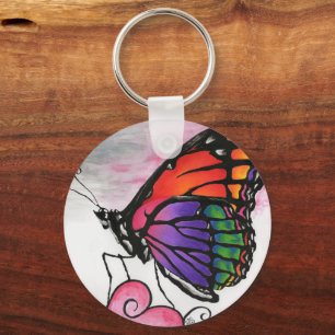 Rainbow Monarch Butterfly Original Fantasy Art Keychain