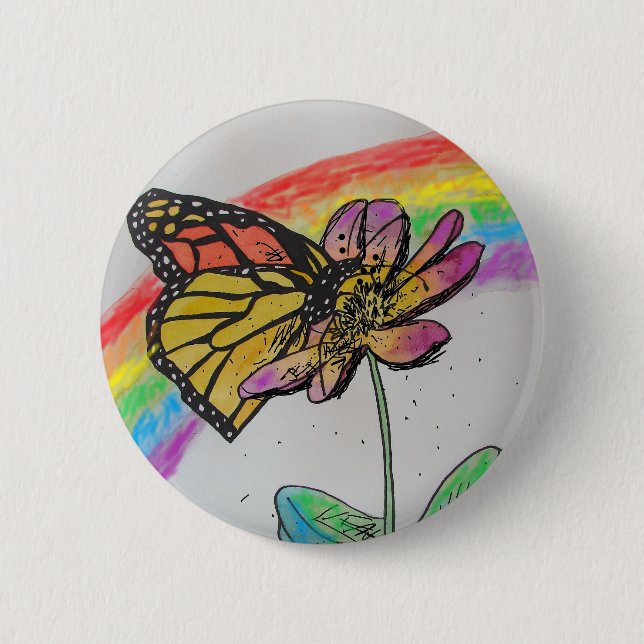 Rainbow Monarch Butterfly Painting Badge 2 Inch Round Button (Front)