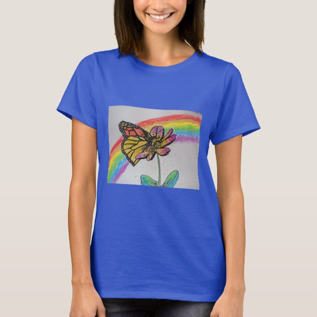 Rainbow Monarch Butterfly Painting Womens T Shirt (Front)