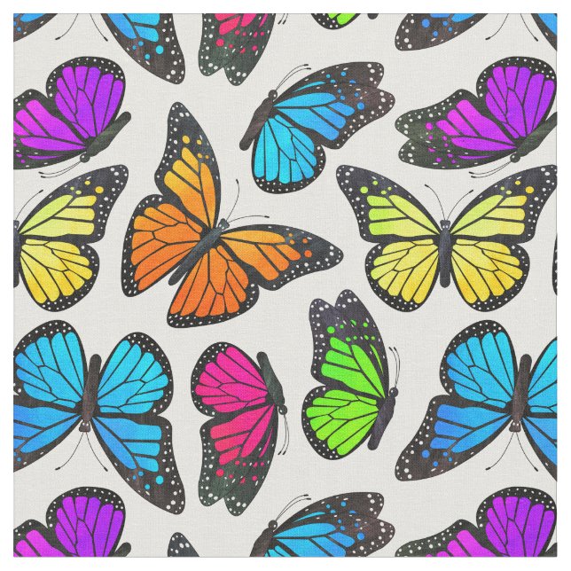 Rainbow Monarch Butterfly Pattern Fabric (Close Up)
