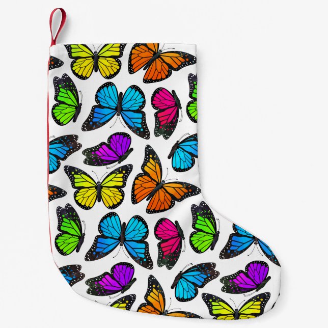 Rainbow Monarch Butterfly Pattern Small Christmas Stocking (Front)