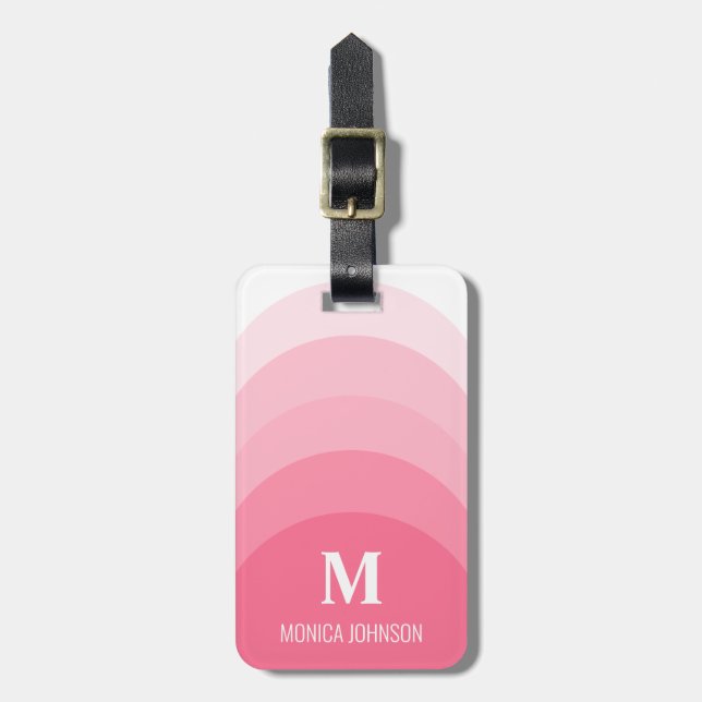 Rainbow Monogram Custom Name Pink Stripe Luggage Tag (Front Vertical)