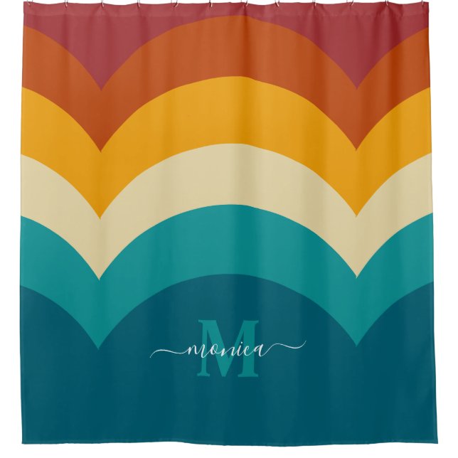 Rainbow Monogram Custom Name Retro Sunset Stripe  (Front)