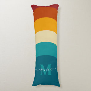 Rainbow Monogram Custom Name Retro Sunset Stripe  Body Pillow