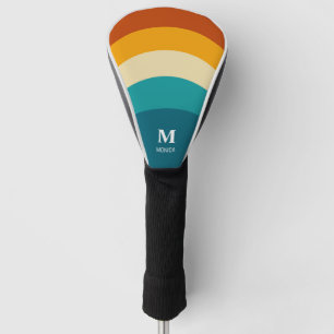 Rainbow Monogram Custom Name Retro Sunset Stripe Golf Head Cover