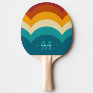 Rainbow Monogram Custom Name Retro Sunset Stripe Ping Pong Paddle