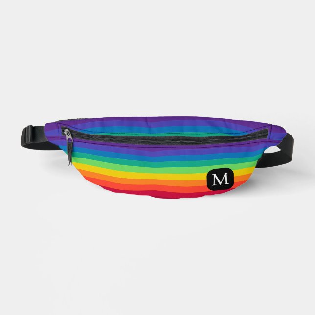 Rainbow Monogram Cute Striped Pattern Fanny Pack (Front)