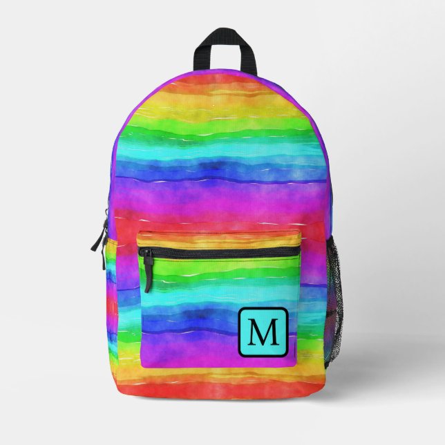 Rainbow Monogram Cute Watercolor Backpack (Front)
