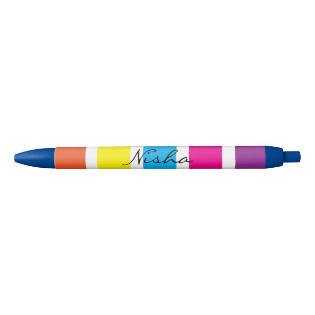 Rainbow Monogram Teacher Kids Black Ink Pen (Front)