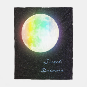 Rainbow Moon and Starry Night Sky Fleece Blanket
