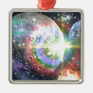 rainbow moon metal ornament
